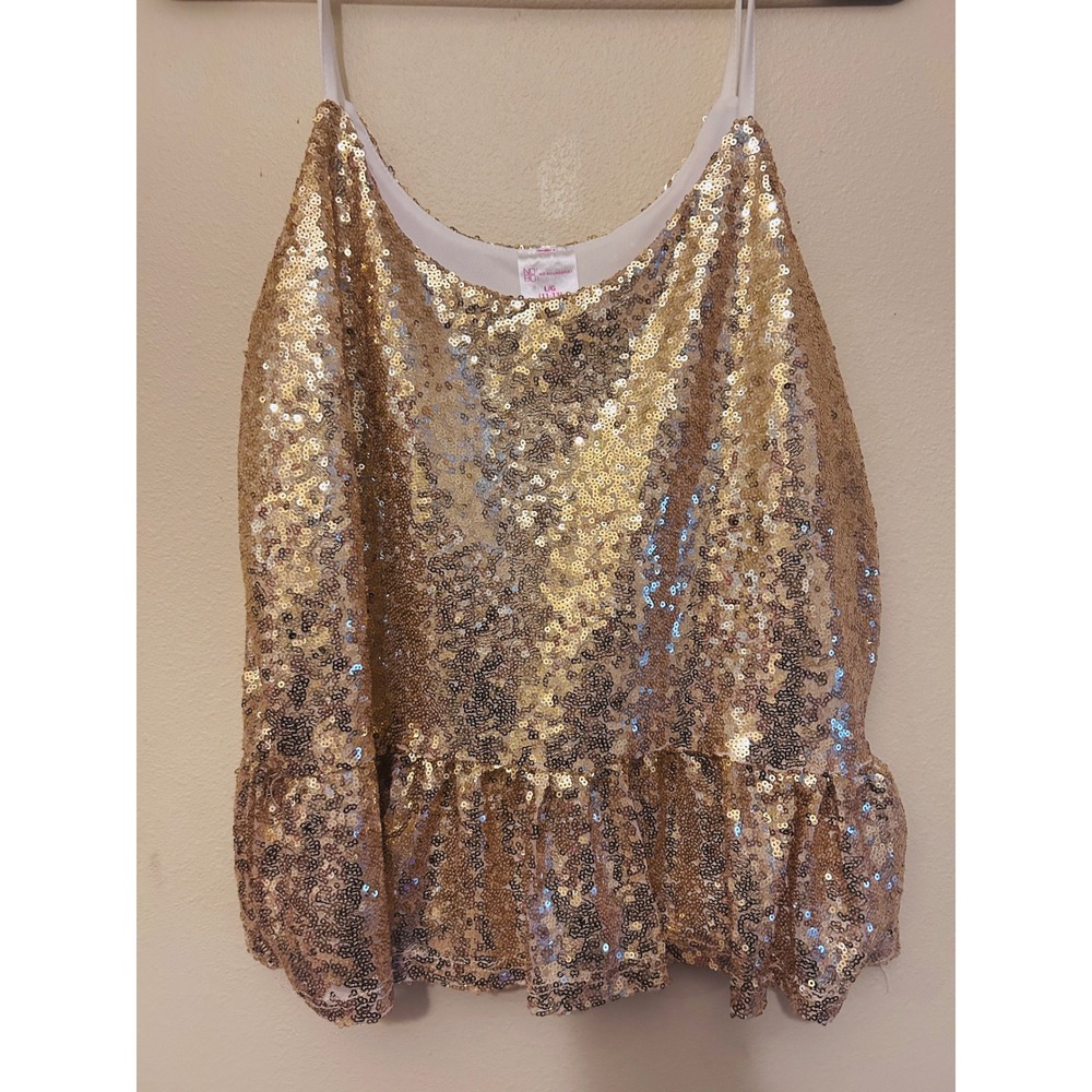 No Boundaries Sequin Cami Juniors Large 11-13 Gold Excellent Peplum Party Top